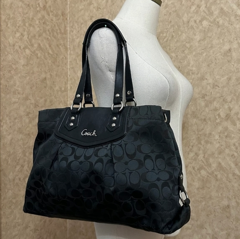 Coach Ashley Signature Black Leather & Canvas